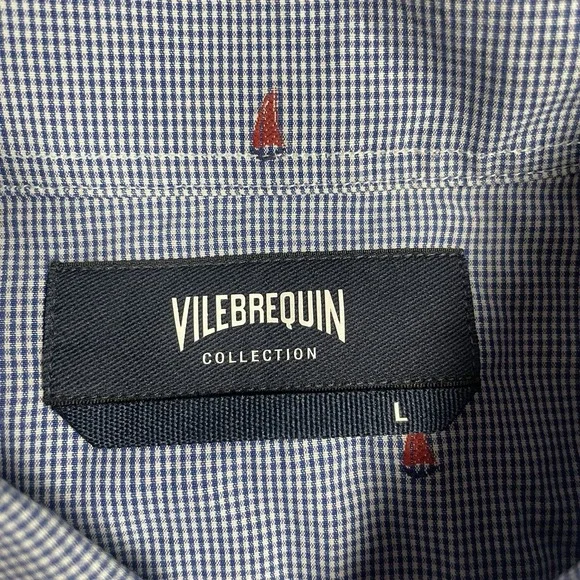 Vilebrequin Dress Shirt Mens Size Large Blue Check SAILBOAT ALL OVER PRINT EUC - Picture 3 of 9